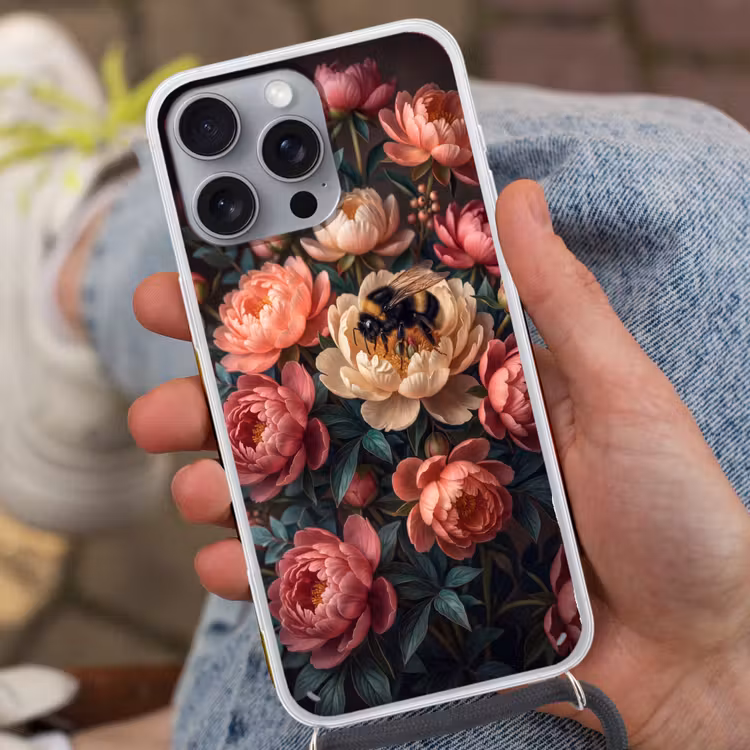 Telefoonhoesje met koord - Bloemen - Insect - Natuur - Roze — 2