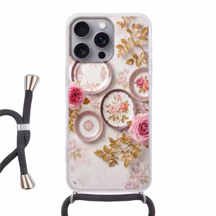 Telefoonhoesje met koord - Bloemen - Patroon - Vintage - Roze - Decoratie — 1