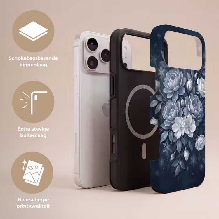 Telefoonhoesje Toughcase - Bloemen - Boeket - Winter - Abstract - Blauw — 3