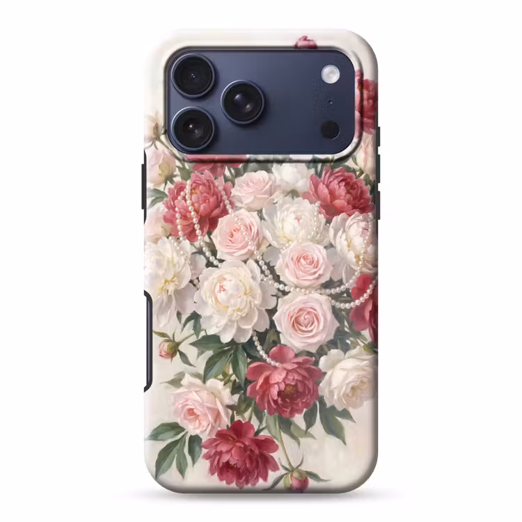 Telefoonhoesje Toughcase - Bloemen - Parels - Romantiek - Klassiek - Roze — 1