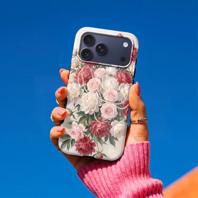 Telefoonhoesje Toughcase - Bloemen - Parels - Romantiek - Klassiek - Roze — 2