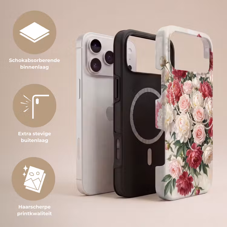 Telefoonhoesje Toughcase - Bloemen - Parels - Romantiek - Klassiek - Roze — 3