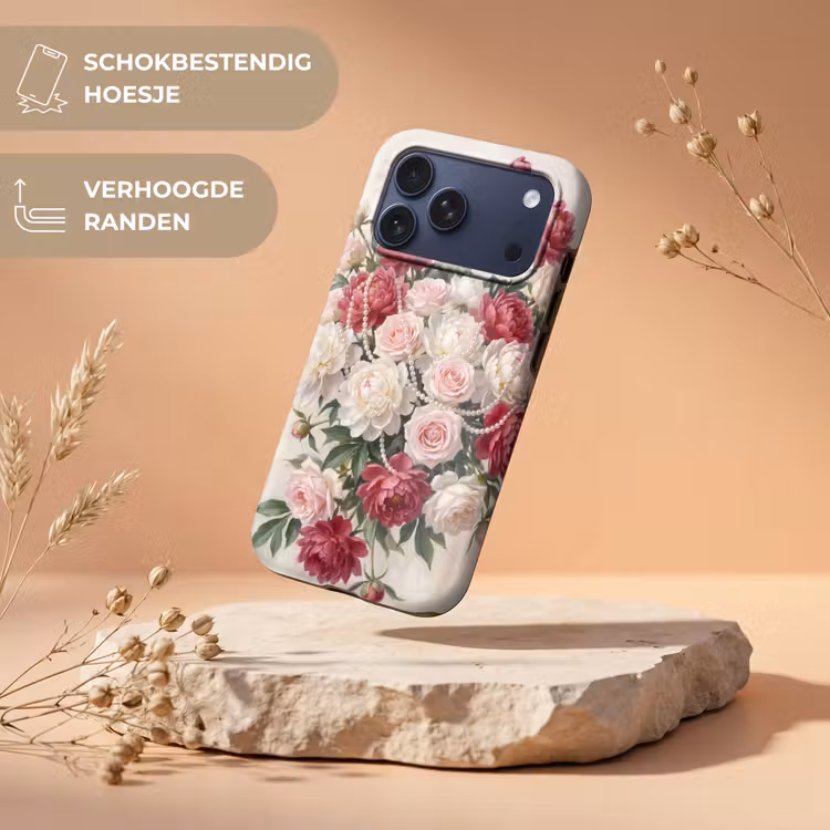 Telefoonhoesje Toughcase - Bloemen - Parels - Romantiek - Klassiek - Roze — 5