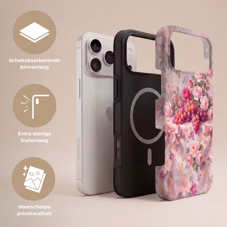 Telefoonhoesje Toughcase - Eten - Bloemen - Stilleven - Roze - Goud — 3