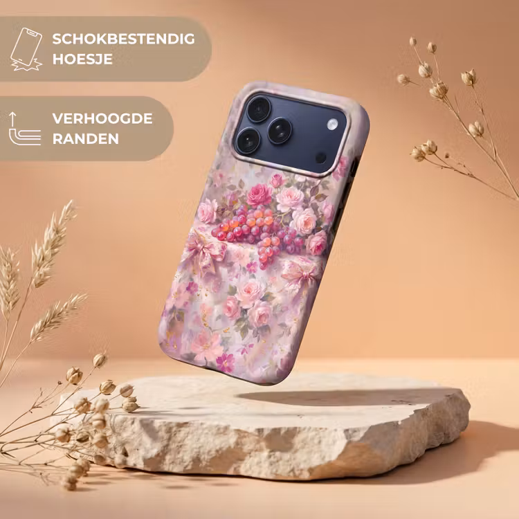 Telefoonhoesje Toughcase - Eten - Bloemen - Stilleven - Roze - Goud — 5