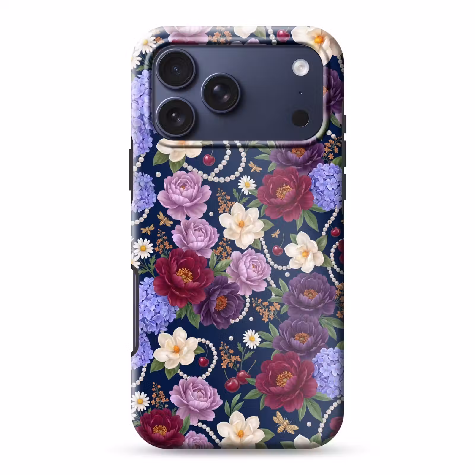 Telefoonhoesje Toughcase - Bloemen - Parels - Decoratie - Modern - Blauw — 1