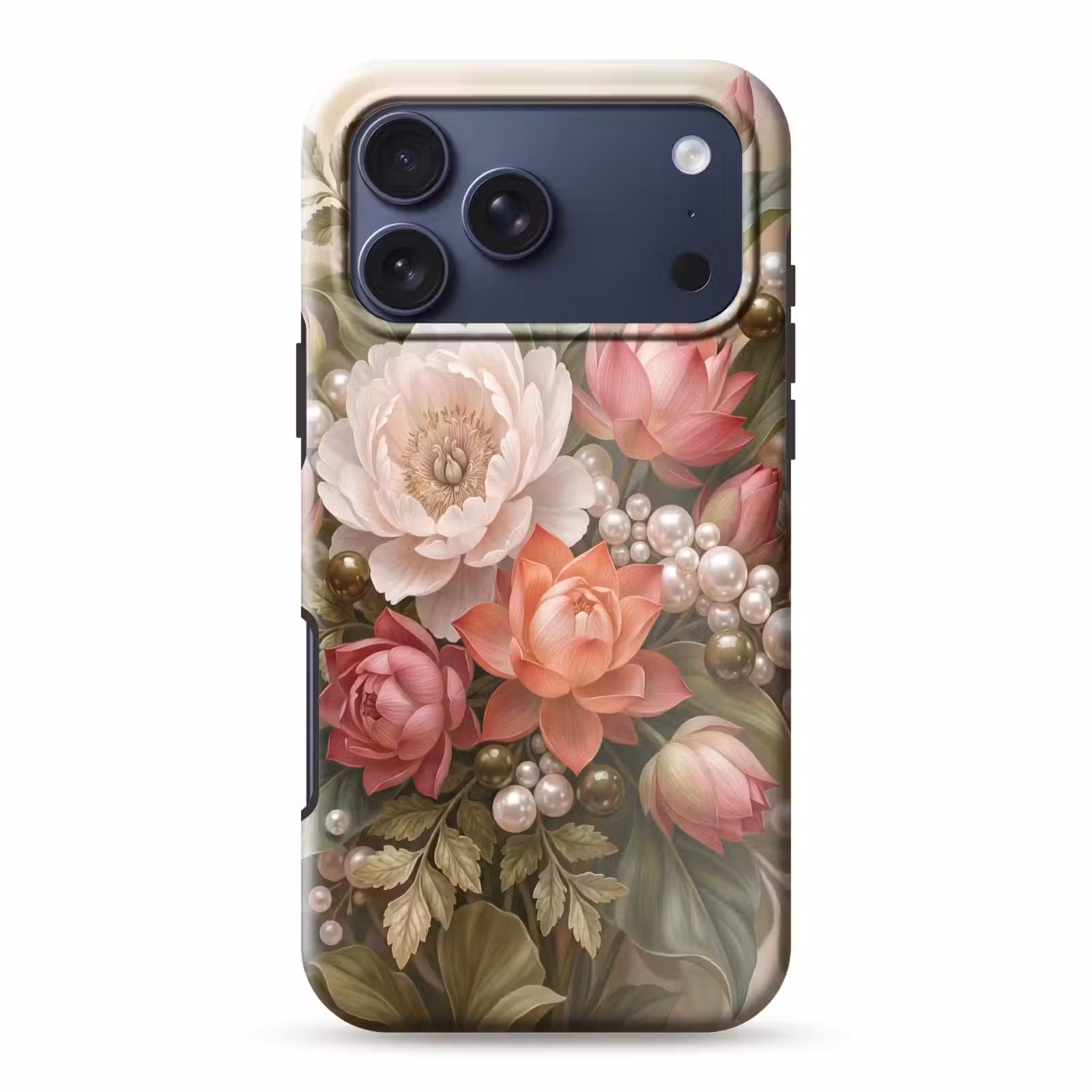 Telefoonhoesje Toughcase - Bloemen - Parels - Elegant - Roze - Wit — 1