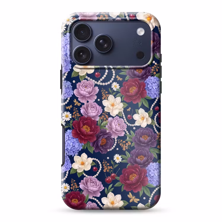 Telefoonhoesje Toughcase - Bloemen - Parels - Decoratie - Modern - Blauw — 1