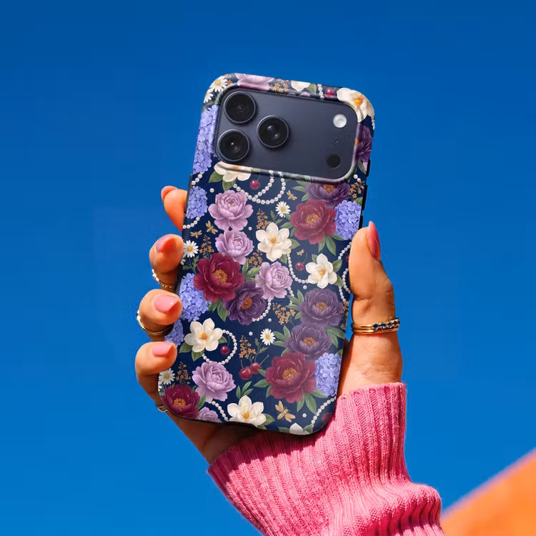 Telefoonhoesje Toughcase - Bloemen - Parels - Decoratie - Modern - Blauw — 2