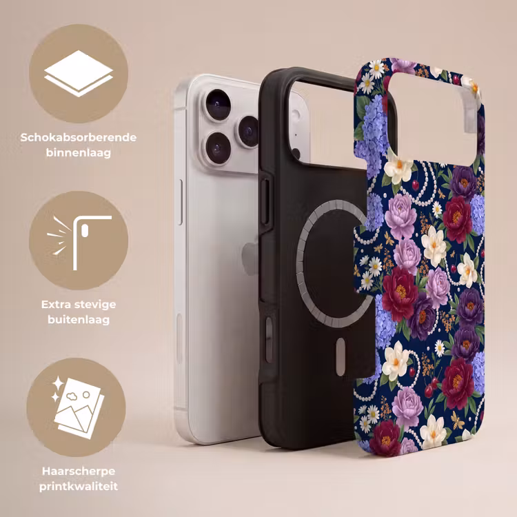 Telefoonhoesje Toughcase - Bloemen - Parels - Decoratie - Modern - Blauw — 3
