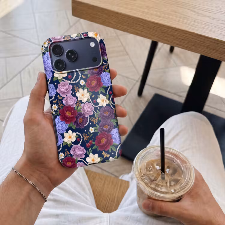 Telefoonhoesje Toughcase - Bloemen - Parels - Decoratie - Modern - Blauw — 4
