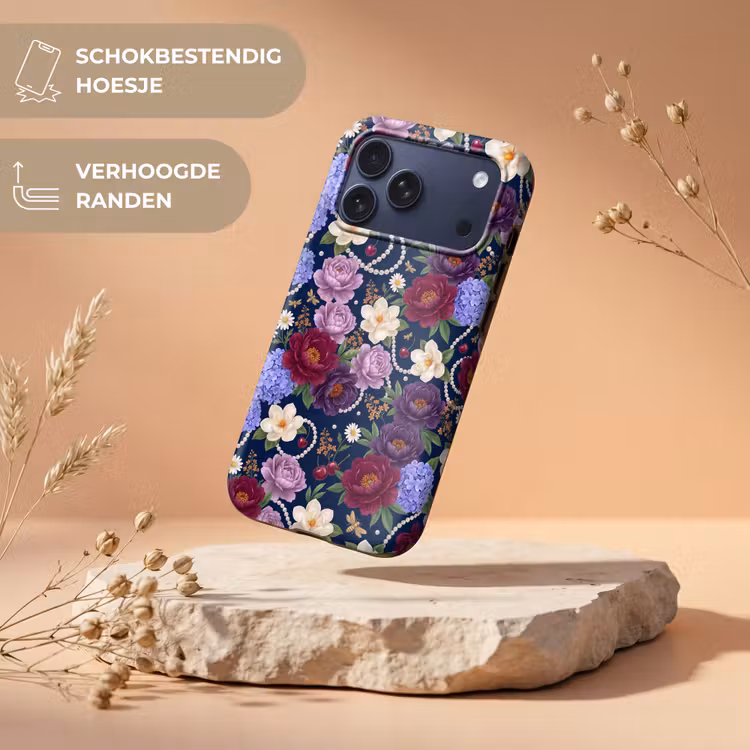 Telefoonhoesje Toughcase - Bloemen - Parels - Decoratie - Modern - Blauw — 5