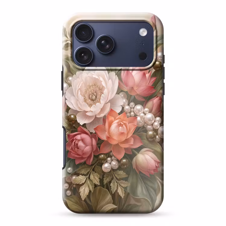 Telefoonhoesje Toughcase - Bloemen - Parels - Elegant - Roze - Wit — 1