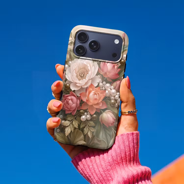 Telefoonhoesje Toughcase - Bloemen - Parels - Elegant - Roze - Wit — 2