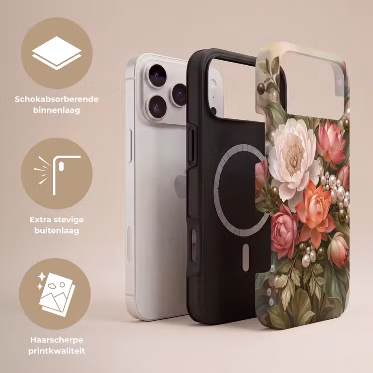 Telefoonhoesje Toughcase - Bloemen - Parels - Elegant - Roze - Wit — 3
