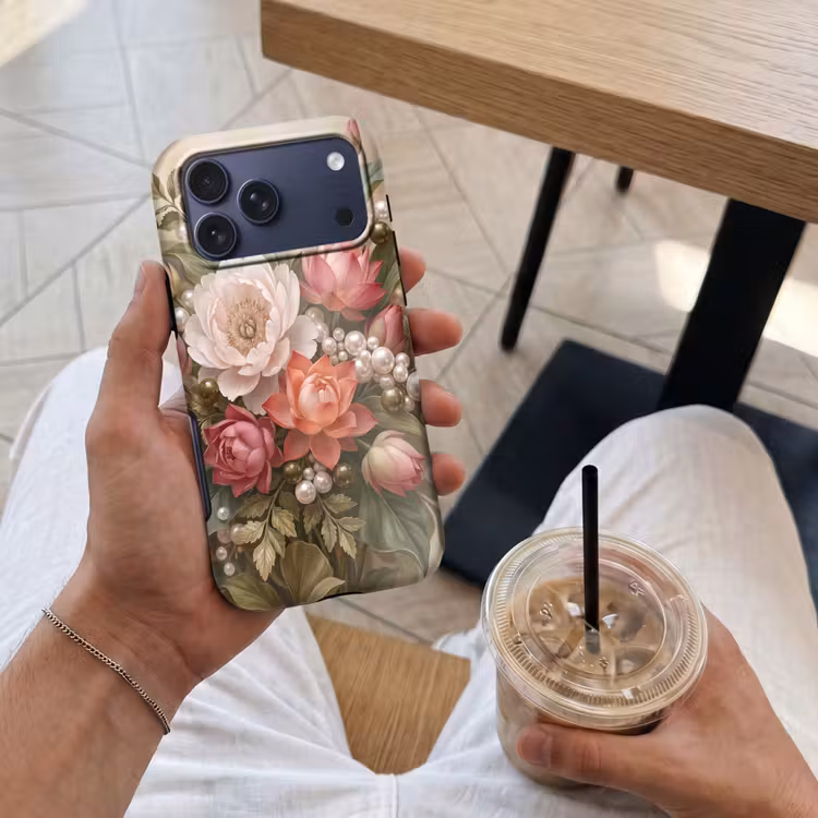 Telefoonhoesje Toughcase - Bloemen - Parels - Elegant - Roze - Wit — 4