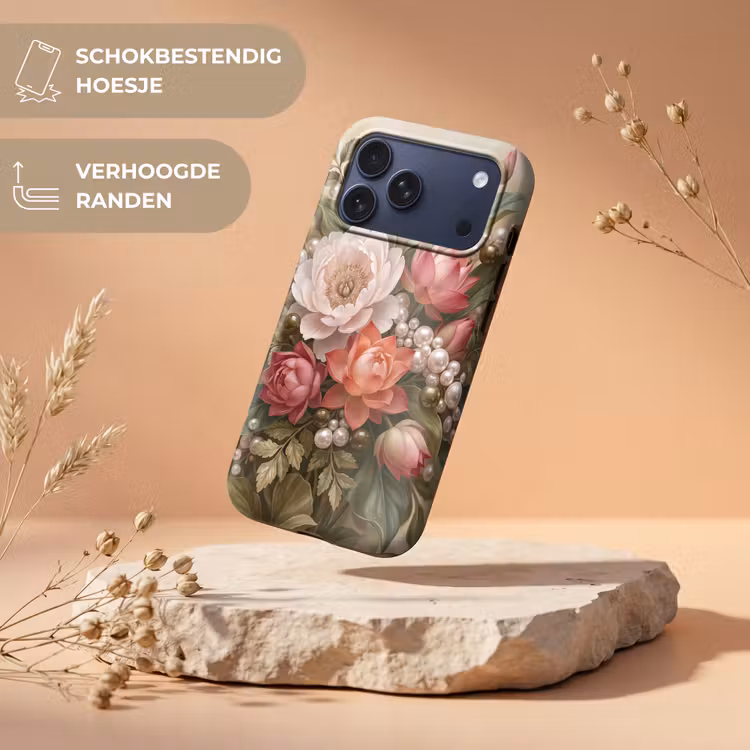 Telefoonhoesje Toughcase - Bloemen - Parels - Elegant - Roze - Wit — 5
