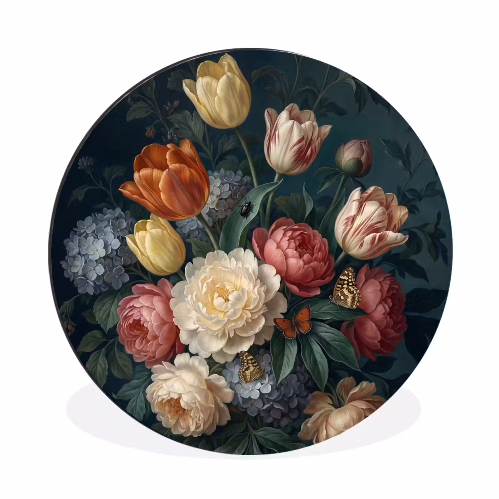 Wandcirkel - Aluminium - Bloemen - Boeket - Natuur - Klassiek - Donker — 1