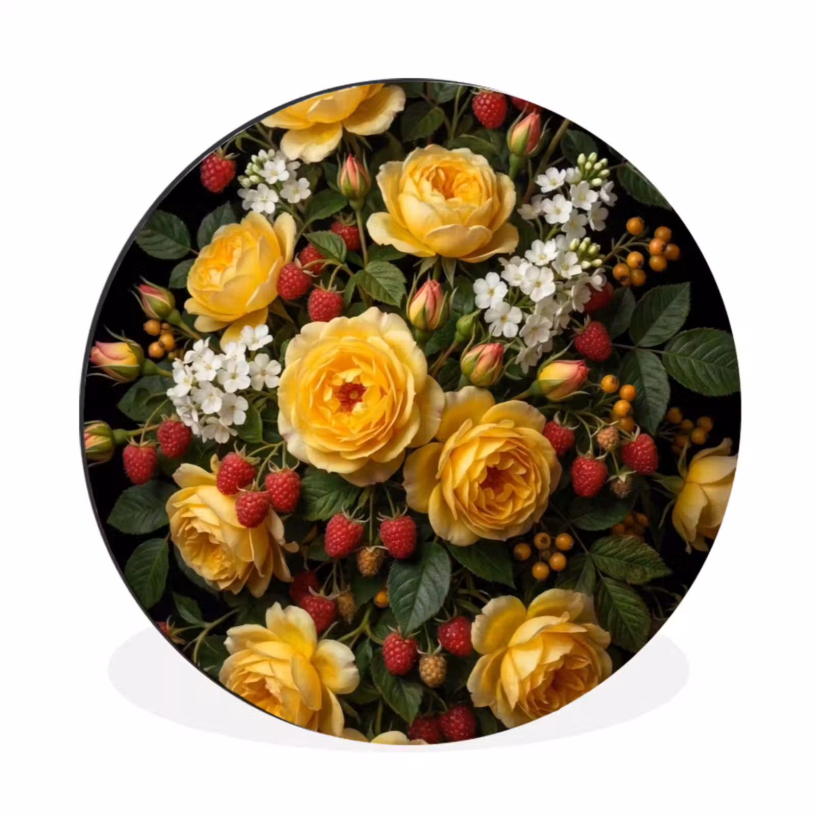 Wandcirkel - Aluminium - Bloemen - Boeket - Natuur - Klassiek - Geel — 1