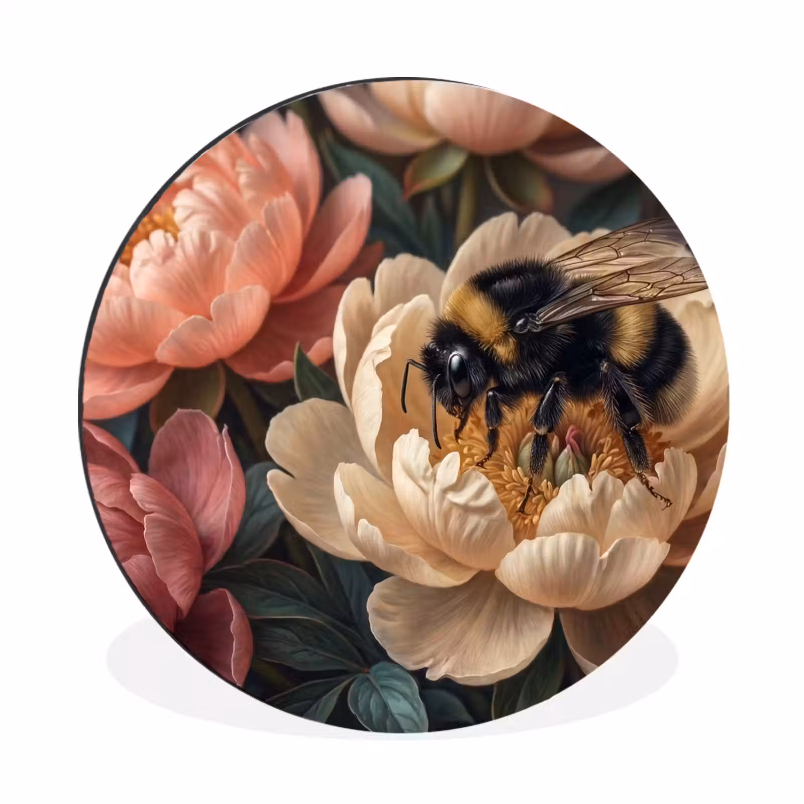 Wandcirkel - Aluminium - Bloemen - Insect - Natuur - Roze — 1