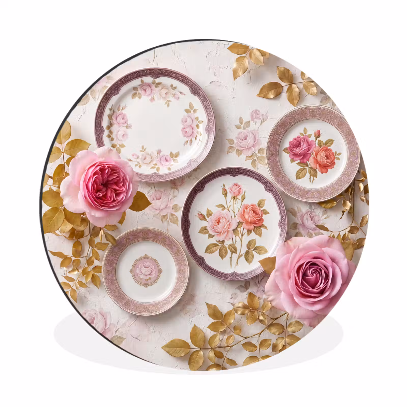 Wandcirkel - Aluminium - Bloemen - Patroon - Vintage - Roze - Decoratie — 1