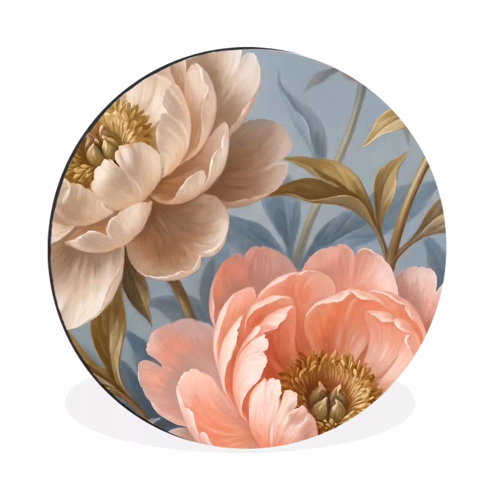 Wandcirkel - Aluminium - Bloemen - Roze - Beige - Modern - Natuur — 1