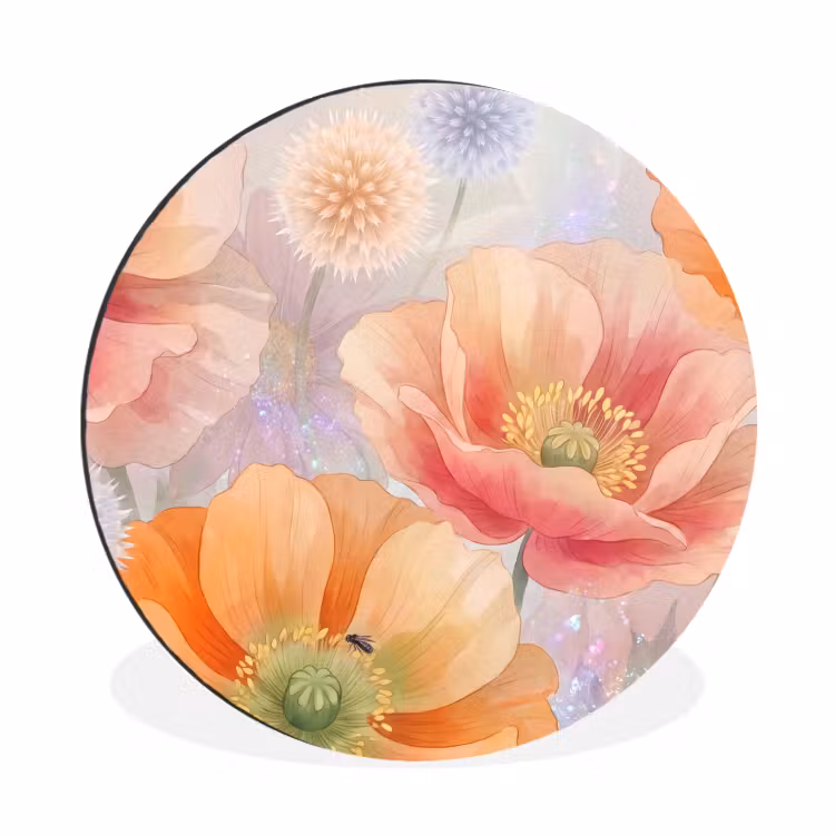 Wandcirkel - Aluminium - Bloemen - Aquarel - Natuur - Modern - Kleurrijk — 1