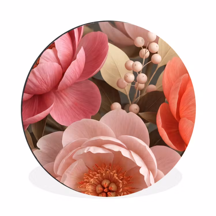 Wandcirkel - Aluminium - Bloemen - Bloesem - Zacht - Koraal - Decoratie — 1