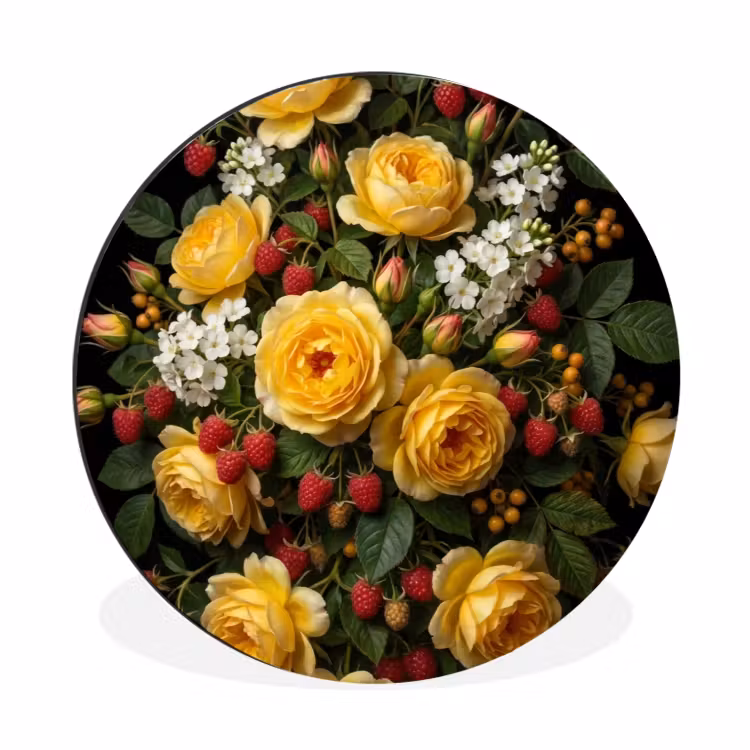 Wandcirkel - Aluminium - Bloemen - Boeket - Natuur - Klassiek - Geel — 1
