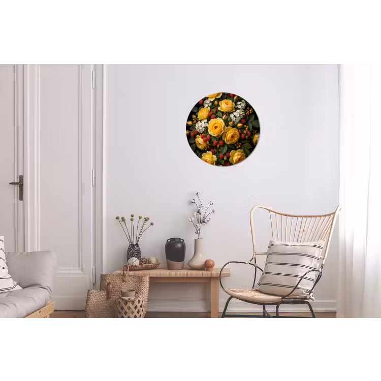 Wandcirkel - Aluminium - Bloemen - Boeket - Natuur - Klassiek - Geel — 2