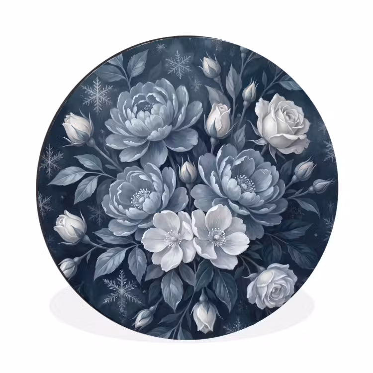 Wandcirkel - Aluminium - Bloemen - Boeket - Winter - Abstract - Blauw — 1