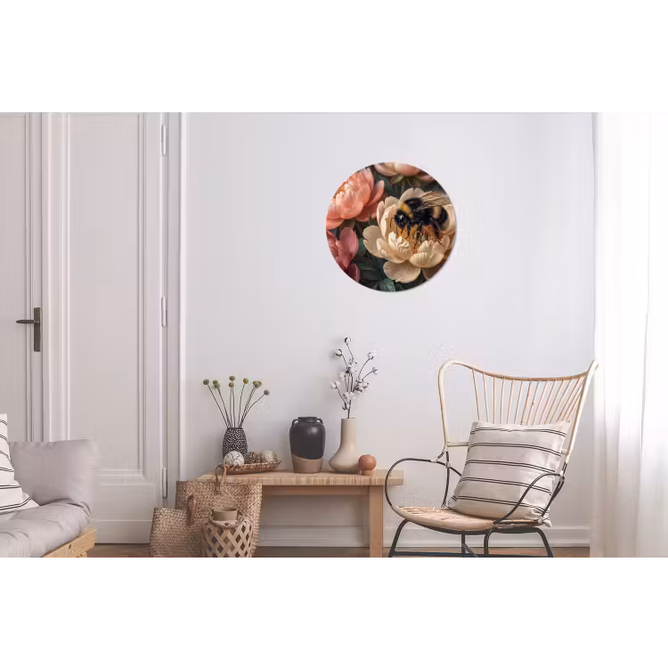 Wandcirkel - Aluminium - Bloemen - Insect - Natuur - Roze — 2