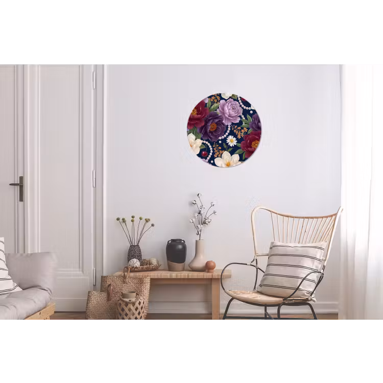 Wandcirkel - Aluminium - Bloemen - Parels - Decoratie - Modern - Blauw — 2