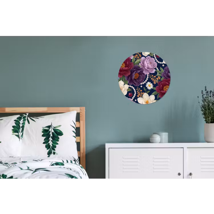 Wandcirkel - Aluminium - Bloemen - Parels - Decoratie - Modern - Blauw — 4