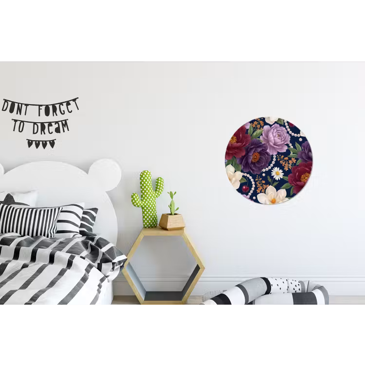 Wandcirkel - Aluminium - Bloemen - Parels - Decoratie - Modern - Blauw — 5