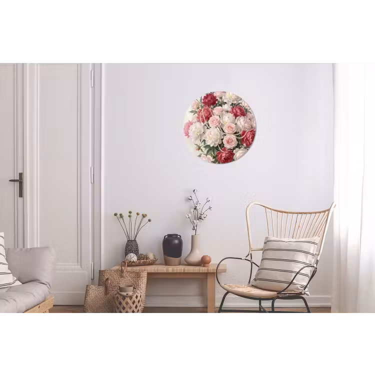 Wandcirkel - Aluminium - Bloemen - Parels - Romantiek - Klassiek - Roze — 2