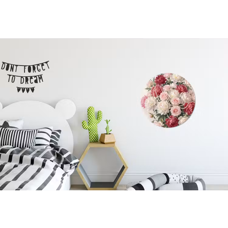 Wandcirkel - Aluminium - Bloemen - Parels - Romantiek - Klassiek - Roze — 5