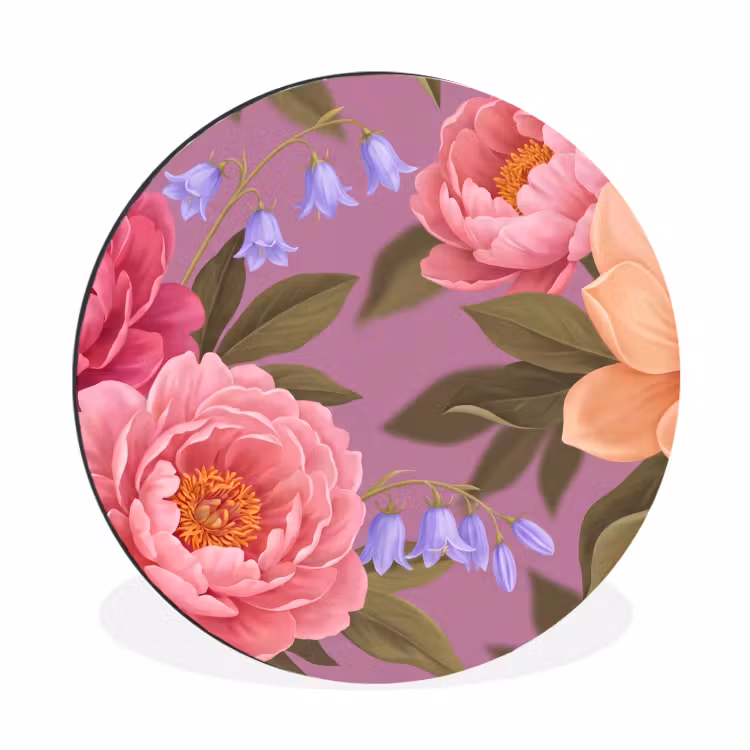 Wandcirkel - Aluminium - Bloemen - Patroon - Illustratie - Roze — 1