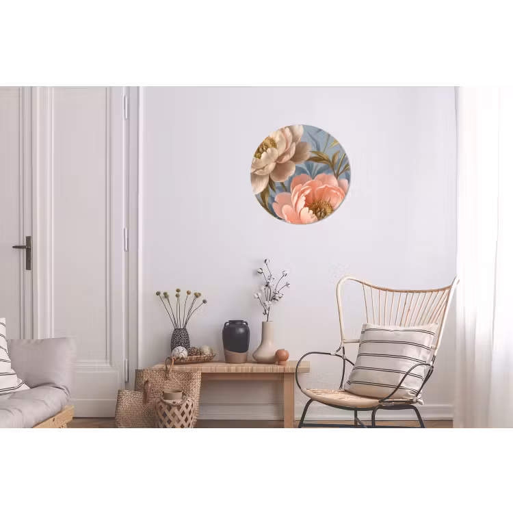 Wandcirkel - Aluminium - Bloemen - Roze - Beige - Modern - Natuur — 2
