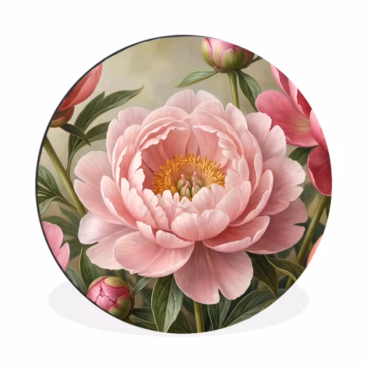 Wandcirkel - Aluminium - Bloemen - Roze - Klassiek - Gedetailleerd - Natuur — 1