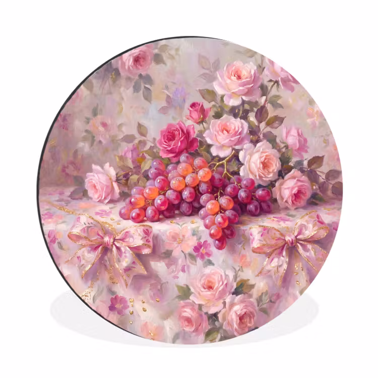 Wandcirkel - Aluminium - Eten - Bloemen - Stilleven - Roze - Goud — 1