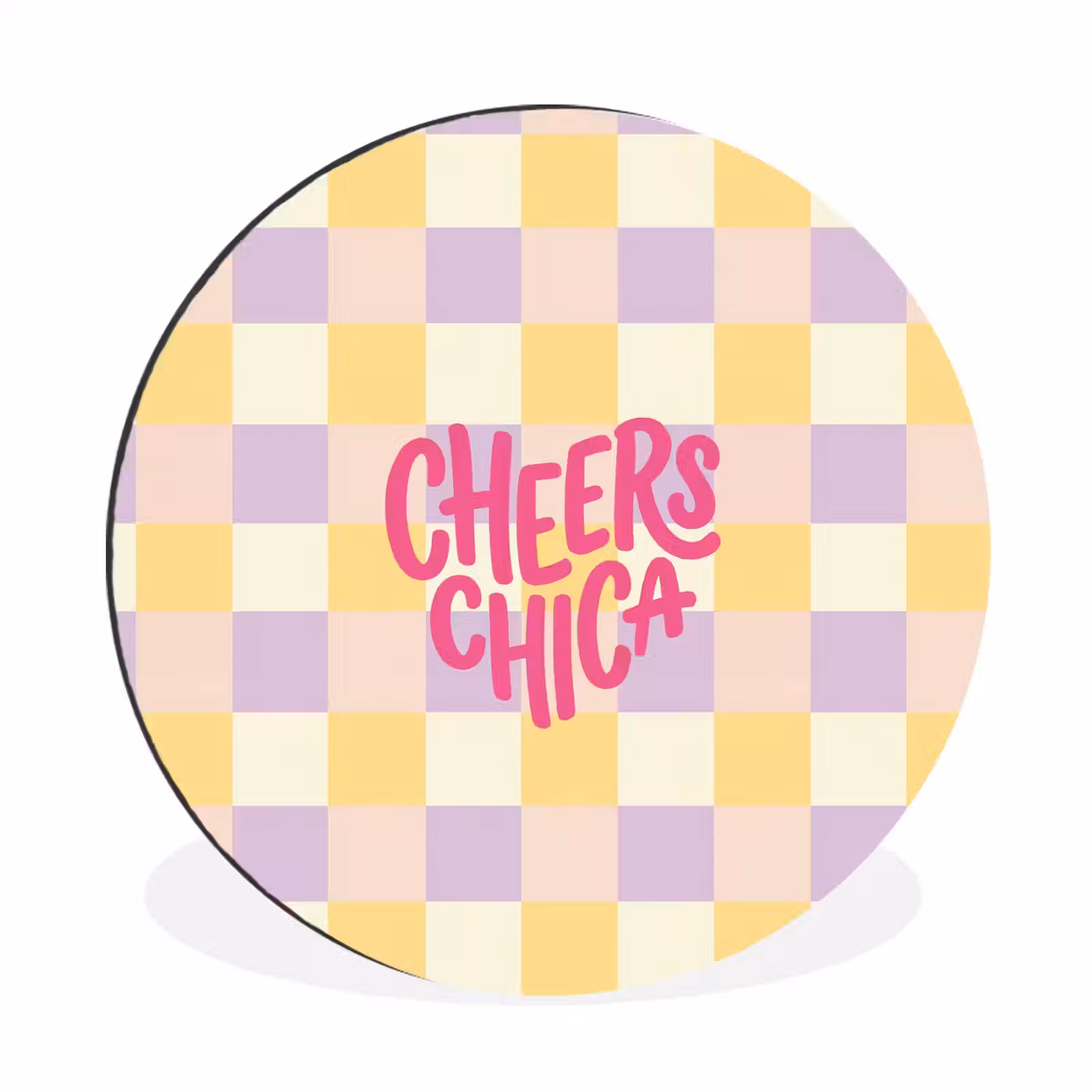 Wandcirkel - Aluminium - Cheers Chica - Ruitjes - Lila - Geel — 1