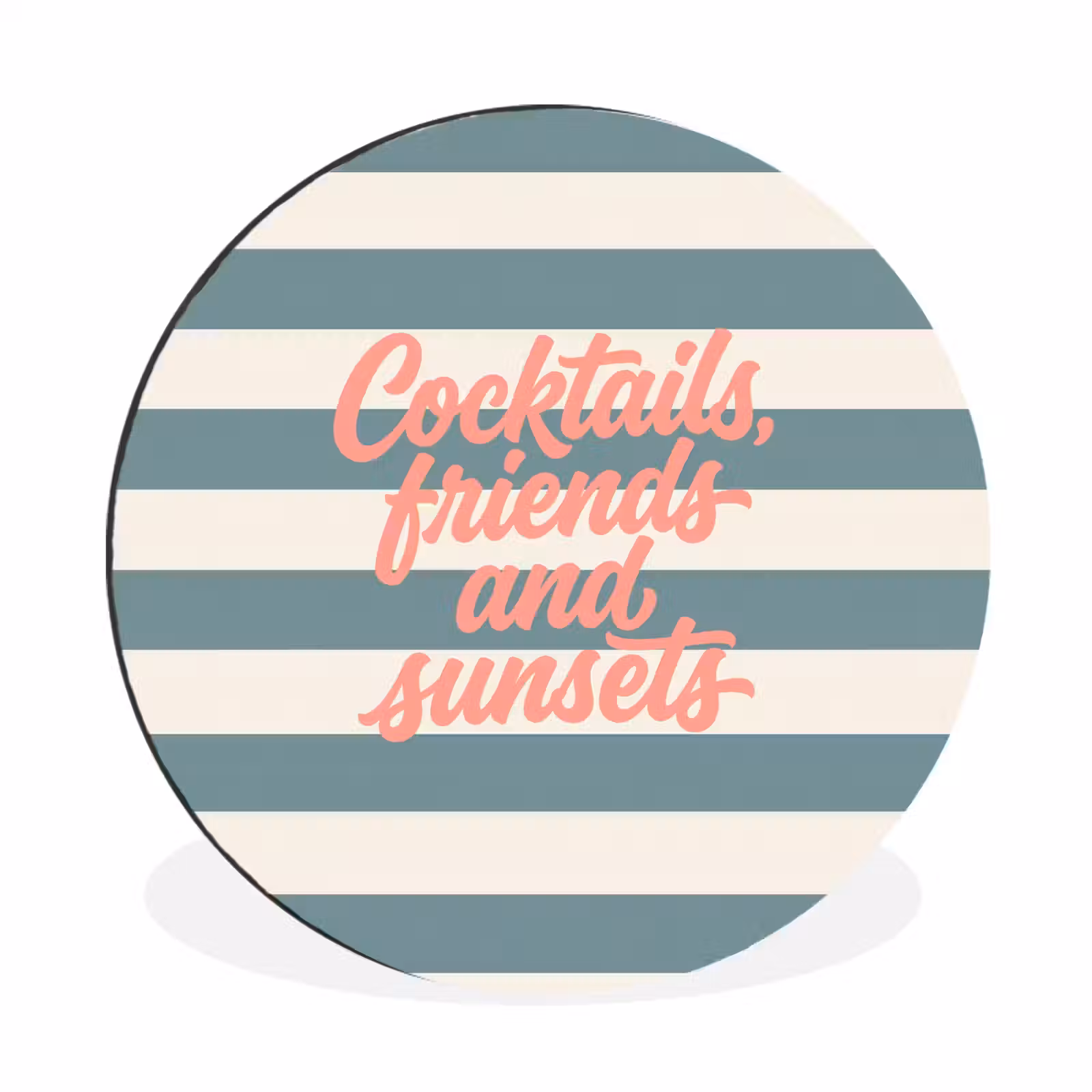 Wandcirkel - Aluminium - Cocktails - Strepen - Blauw - Koraal — 1