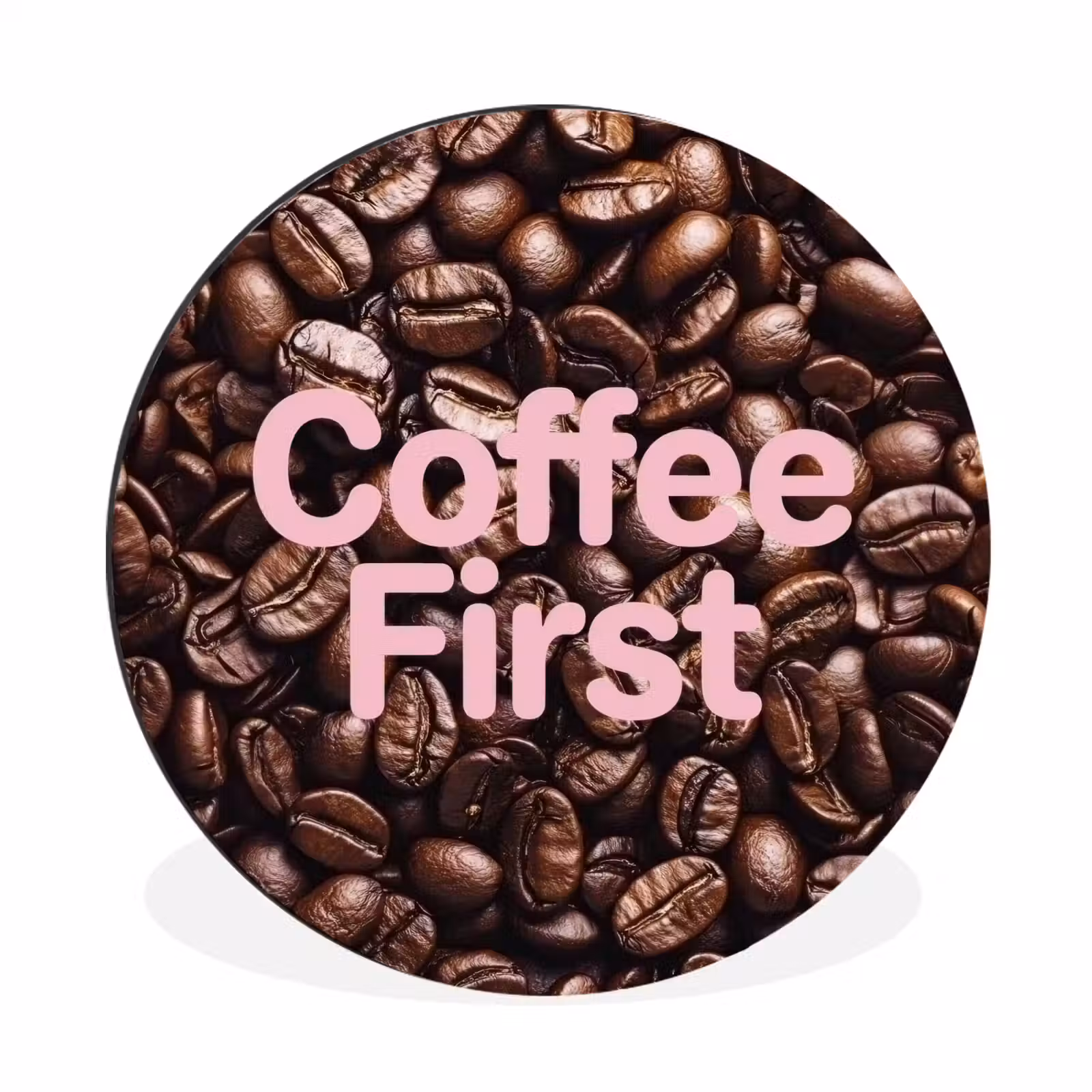 Wandcirkel - Aluminium - Coffee First - Koffiebonen - Roze — 1