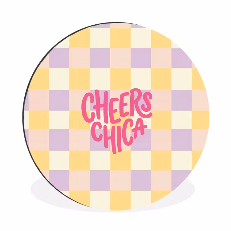 Wandcirkel - Aluminium - Cheers Chica - Ruitjes - Lila - Geel — 1