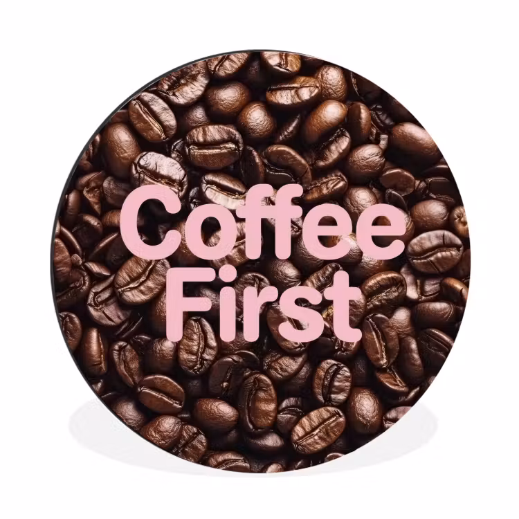 Wandcirkel - Aluminium - Coffee First - Koffiebonen - Roze — 1