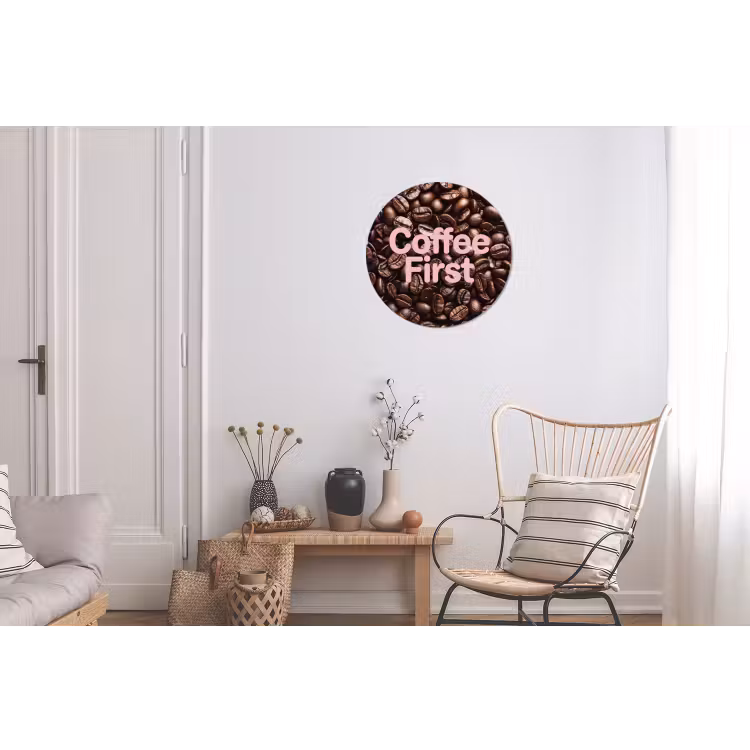 Wandcirkel - Aluminium - Coffee First - Koffiebonen - Roze — 2