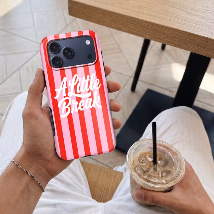 Telefoonhoesje Toughcase - A Little Break - Strepen - Rood - Roze — 4