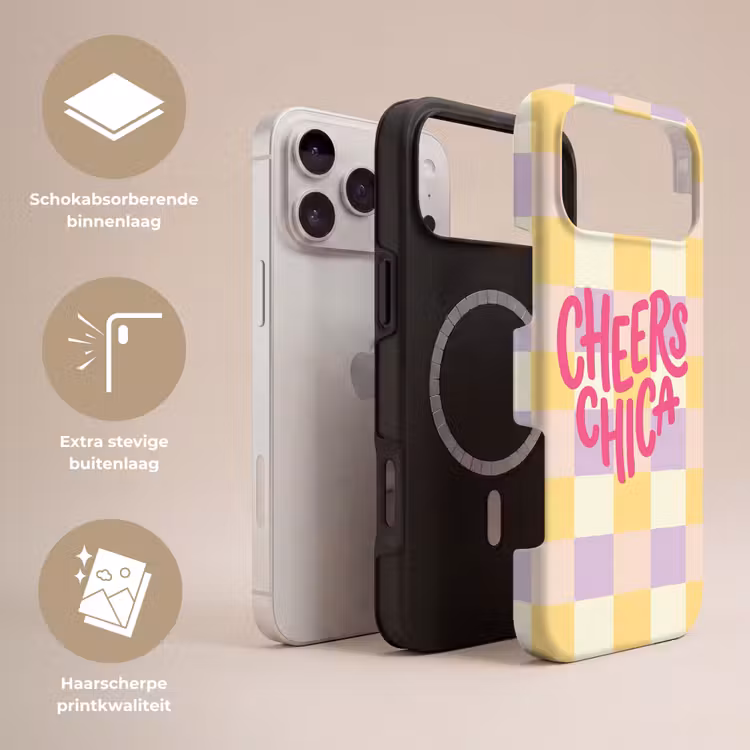 Telefoonhoesje Toughcase - Cheers Chica - Ruitjes - Lila - Geel — 3