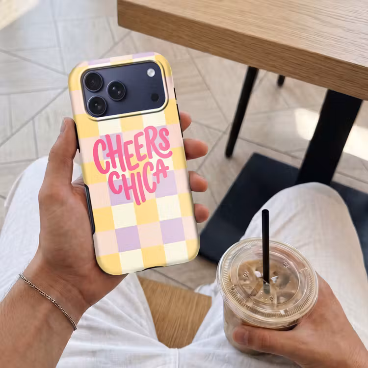 Telefoonhoesje Toughcase - Cheers Chica - Ruitjes - Lila - Geel — 4
